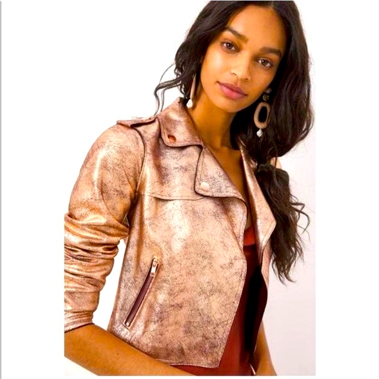 Anthropologie Woman’s Rose Gold Moto Jacket Open Front Size Small